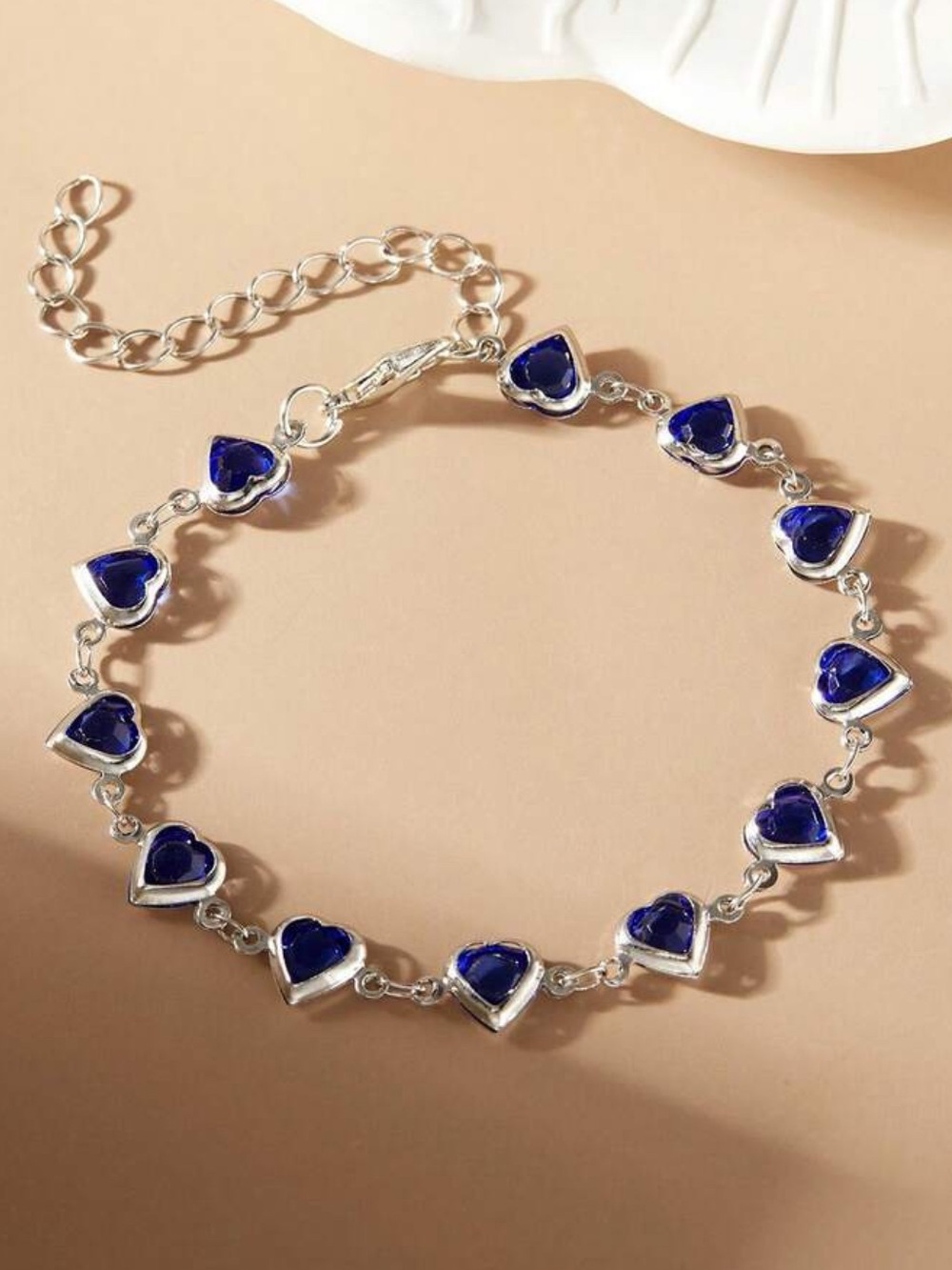 Silver Heart Link Bracelet with Blue Enamel Hearts